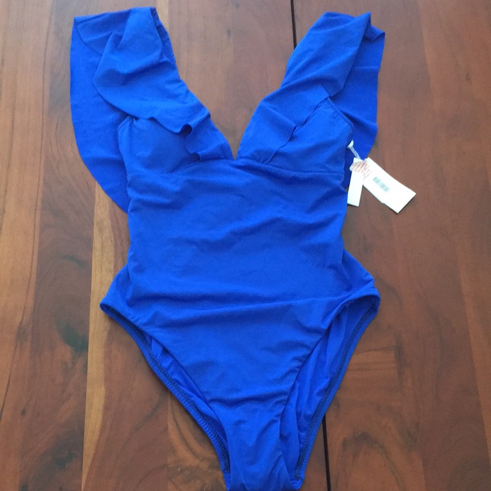 NWT Trina Turk one piece ruffle trim swimsuit S M 6 8 - Picture 5 of 15